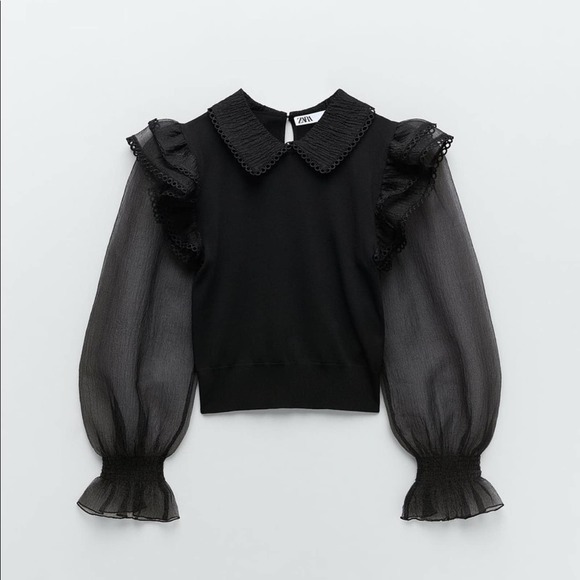 Zara Women’s Knit Sweater Organza Sleeves - Picture 6 of 7